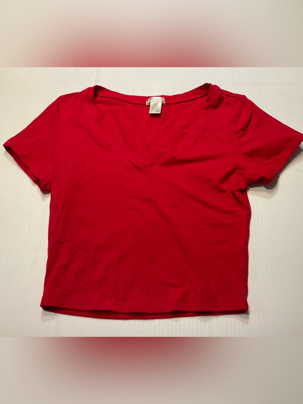 Bozzolo Womens Red Short Sleeve Baby Tee Crop Top Sz M V Neck